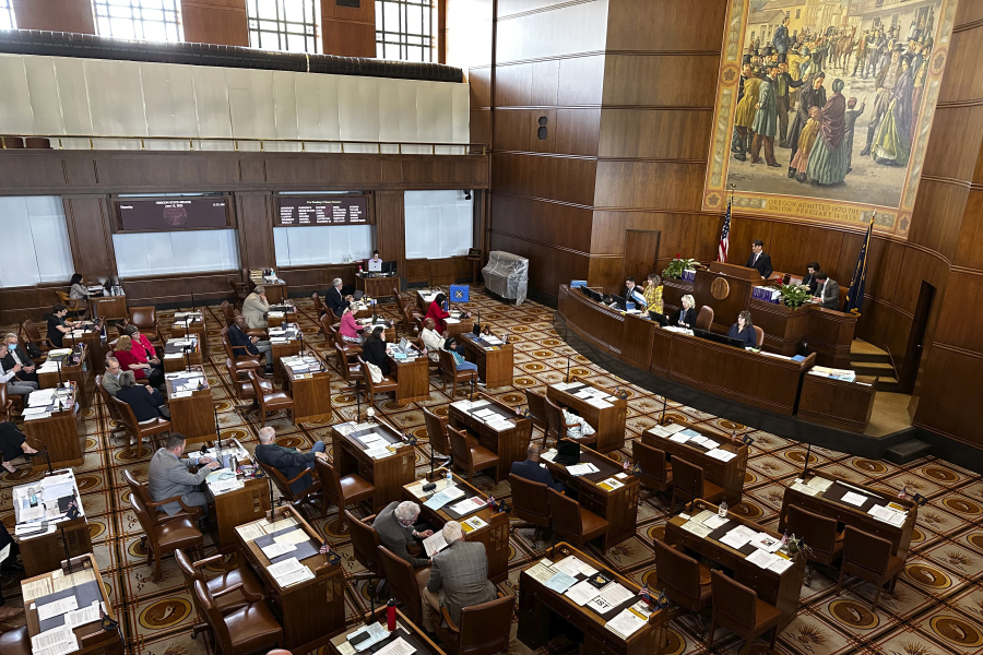 FILE - The Oregon Senate is seen in session, ending a six-week walkout, at the state capitol on June 15, 2023, in Salem, Ore. The Oregon Supreme Court will decide whether Republican state senators who carried out a record-setting GOP walkout during the legislative session this year can run for reelection.