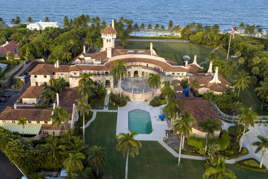 FILE - An aerial view of former President Donald Trump's Mar-a-Lago estate is seen Aug. 10, 2022, in Palm Beach, Fla. How much is Donald Trump's Mar-a-Lago worth? That's been a point of contention after a New York judge ruled that the former president exaggerated the Florida property's value when he said it's worth at least $420 million and perhaps $1.5 billion.