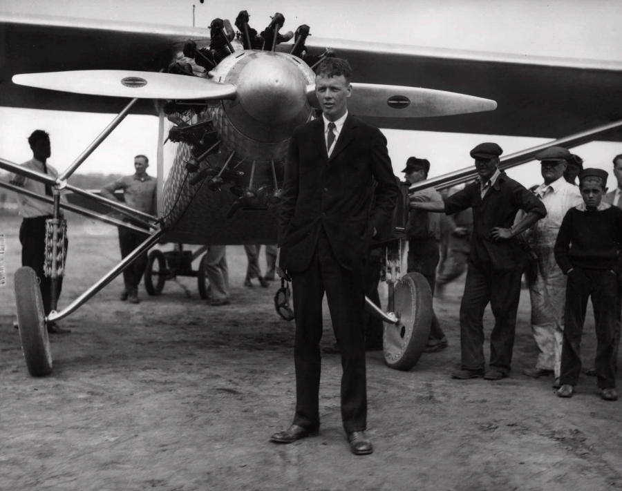 Aviator Charles A. Lindbergh stands in front of his plane "The Spirit of St. Louis" in May 1927 in New York before his historic solo flight to Paris. While flying his plane around the United States promoting aviation, he bypassed Pearson Field, only dropping a message. Visiting his brother-in-law in 1948, he and Anne parked their trailer near the Lewis River.