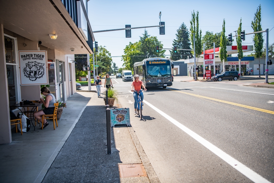 The draft Transportation System Plan update identifies policies, programs and projects that the city should pursue and examine during the next 20 years. One of the projects listed in the document involves upgrading the mobility lane at Grand Boulevard, pictured here, to a protected mobility lane.