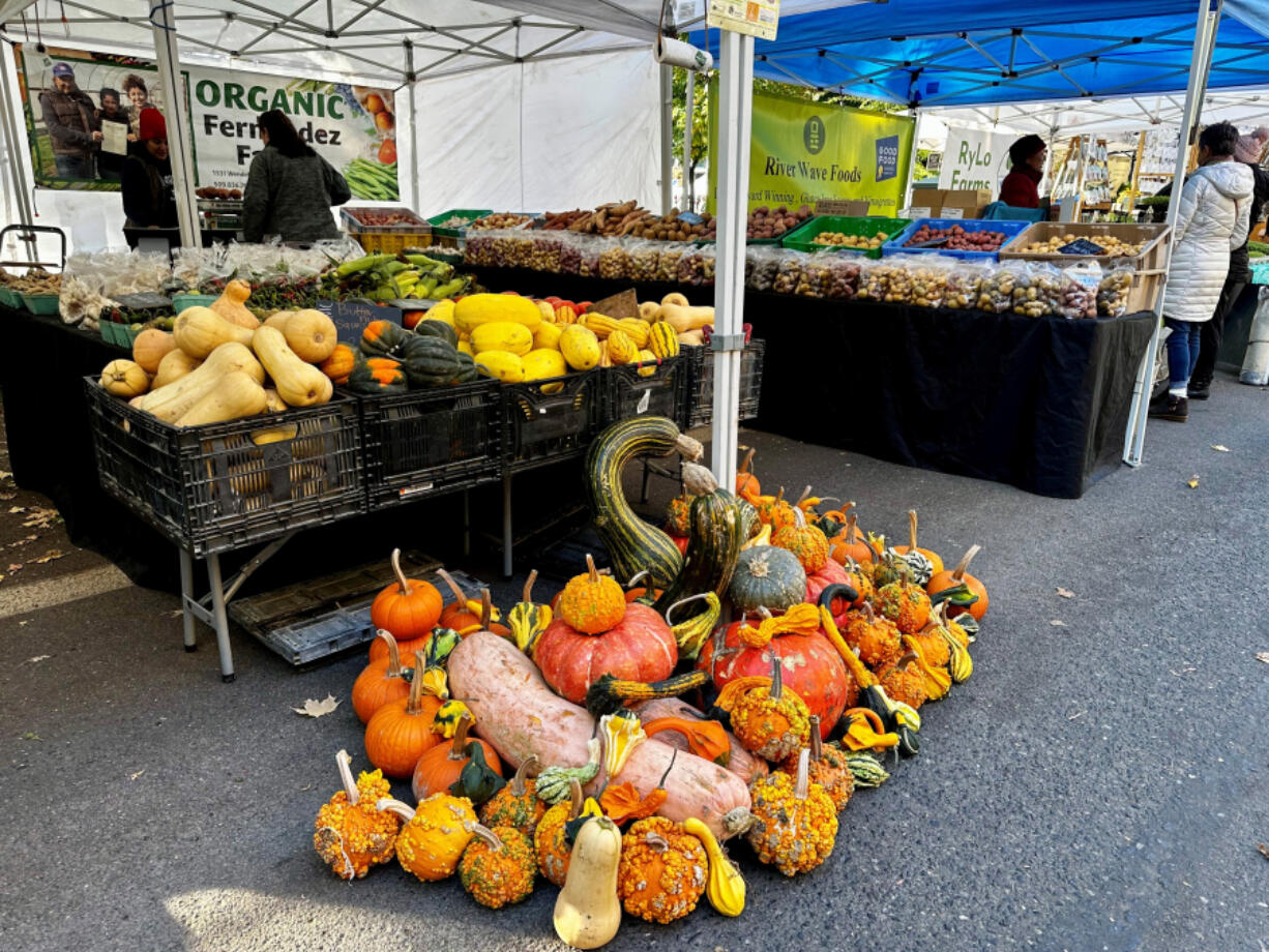 Vendors set up their booths for the first day of the market on Nov. 4. You&rsquo;ll find new vegetables at the Vancouver Farmers Market during its extended season.