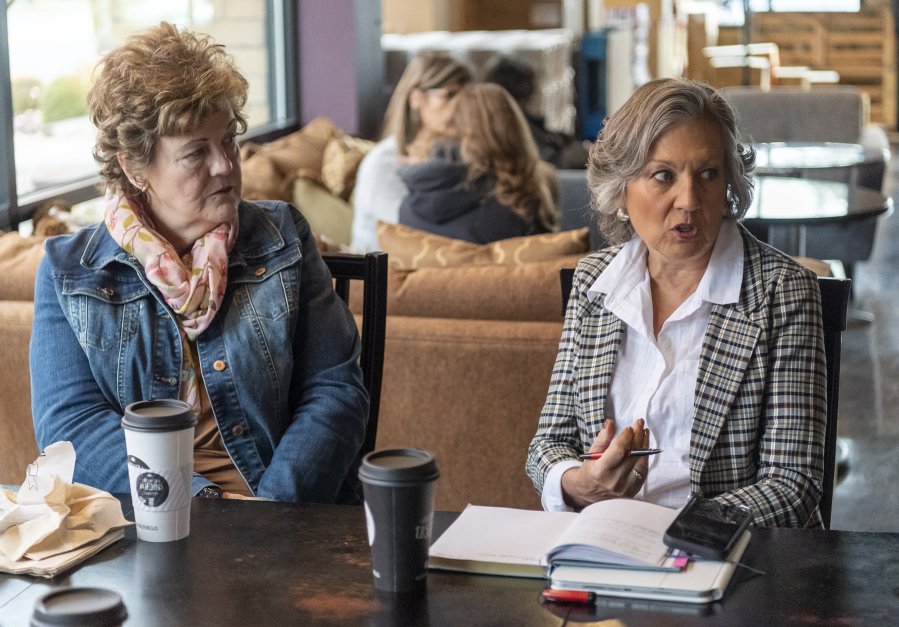 Sen. Lynda Wilson, right, meets with constituents on Nov. 9 at Brewed Awakenings in northeast Vancouver. Wilson and State Rep. Paul Harris met with family members of children with intellectual/development disorders to hear their concerns for the next legislative session.