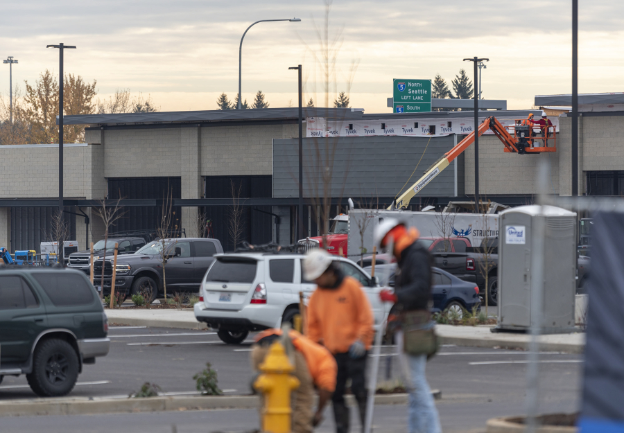 Construction continues on the Skyview Station shopping center in Salmon Creek. Rumored anchor store Trader Joe&rsquo;s has filed for a liquor license for the location but the company hasn&rsquo;t confirmed the new location.