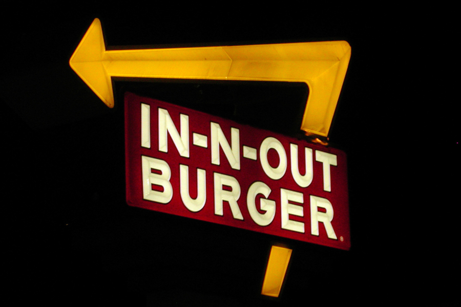 In-N-Out Burger sign in Camarillo, Calif., is seen at night.