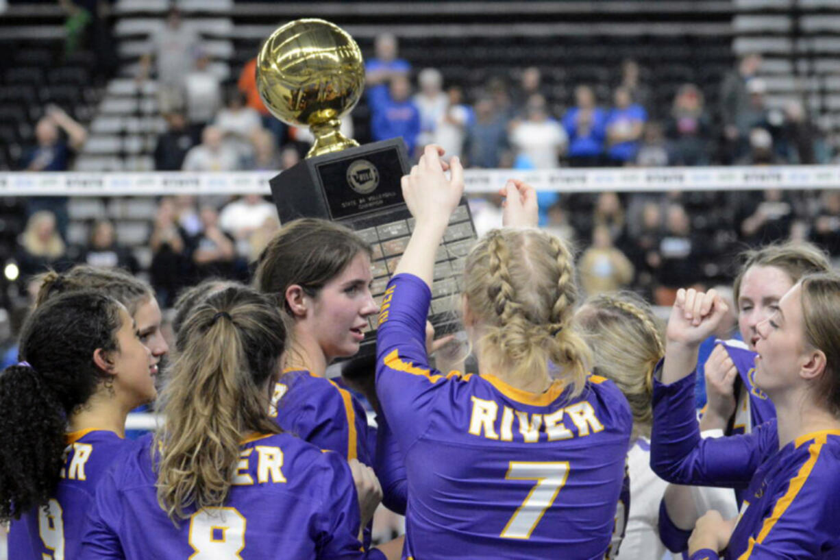 Coverage of Columbia River's 2022 volleyball state championship was reported in The Columbian print editions. This year, coverage of weekend high school championships will be found in The Columbian's Monday e-edition.