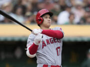 Los Angeles Angels' Shohei Ohtani during a baseball game against the Oakland Athletics in Oakland, Calif., Saturday, Sept. 2, 2023.