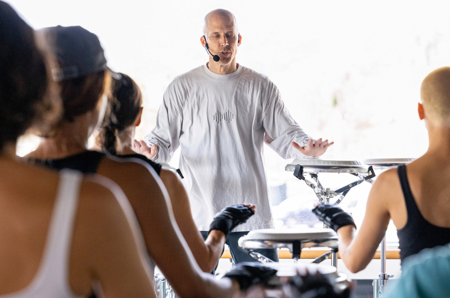 Drumboxing, which instructor John Wakefield says hones focus and resilience, includes a wind-down session that could be considered what he terms &ldquo;meditation in motion.&rdquo; (Photos by Brian van der Brug/Los Angeles Times)