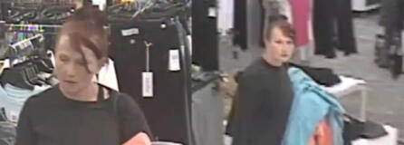Surveillance images of a woman the Vancouver Police Department said is suspected of shoplifting from a shopping mall. Officers were asking for the public&rsquo;s help identifying her.