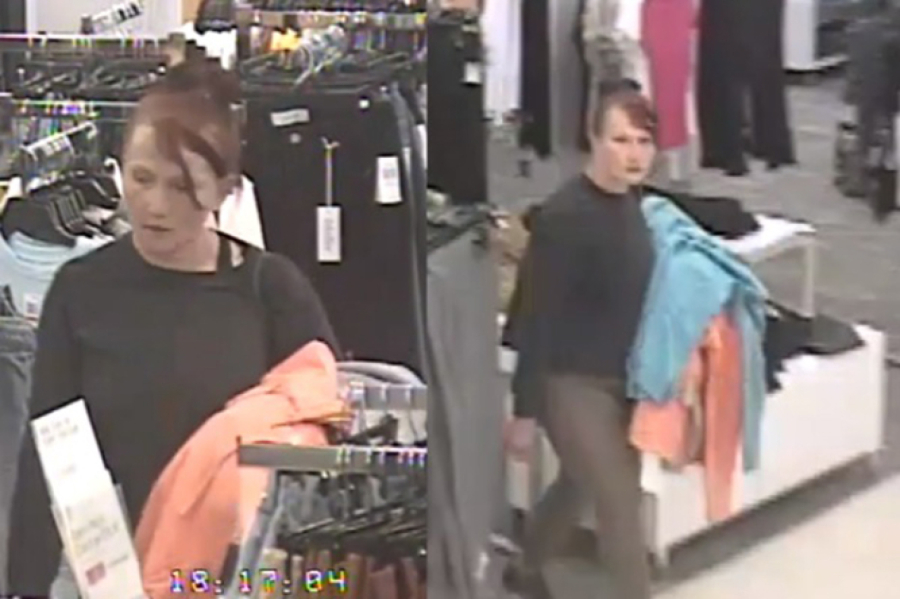 Surveillance images of a woman the Vancouver Police Department said is suspected of shoplifting from a shopping mall. Officers were asking for the public&rsquo;s help identifying her.