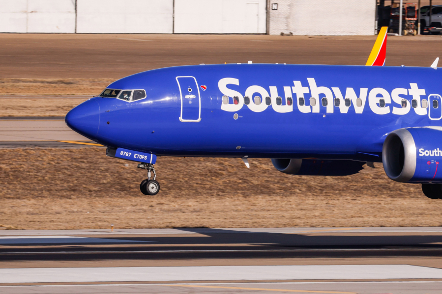 Southwest Airlines plane arrives to the Dallas Love Field in Dallas on Thursday, Jan. 19, 2023.