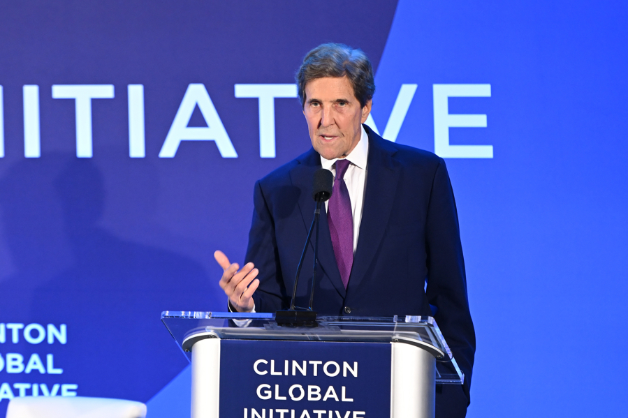 US Climate Envoy John Kerry speaks onstage during the Clinton Global Initiative September 2023 Meeting at New York Hilton Midtown on Sept. 19, 2023, in New York City.