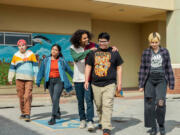 From left, Paulina Alexis, Devery Jacobs, D&Ccedil;&fnof;&Ugrave;Pharaoh Woon-A-Tai, Lane Factor and Elva Guerra in Season 3 of &Ccedil;&fnof;&uacute;Reservation Dogs.&Ccedil;&fnof;&ugrave; (Shane Brown/FX/TNS)