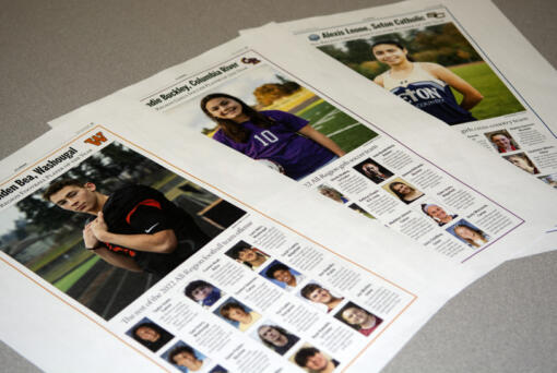 Printed proofs of All-Region special e-edition pages from The Columbian