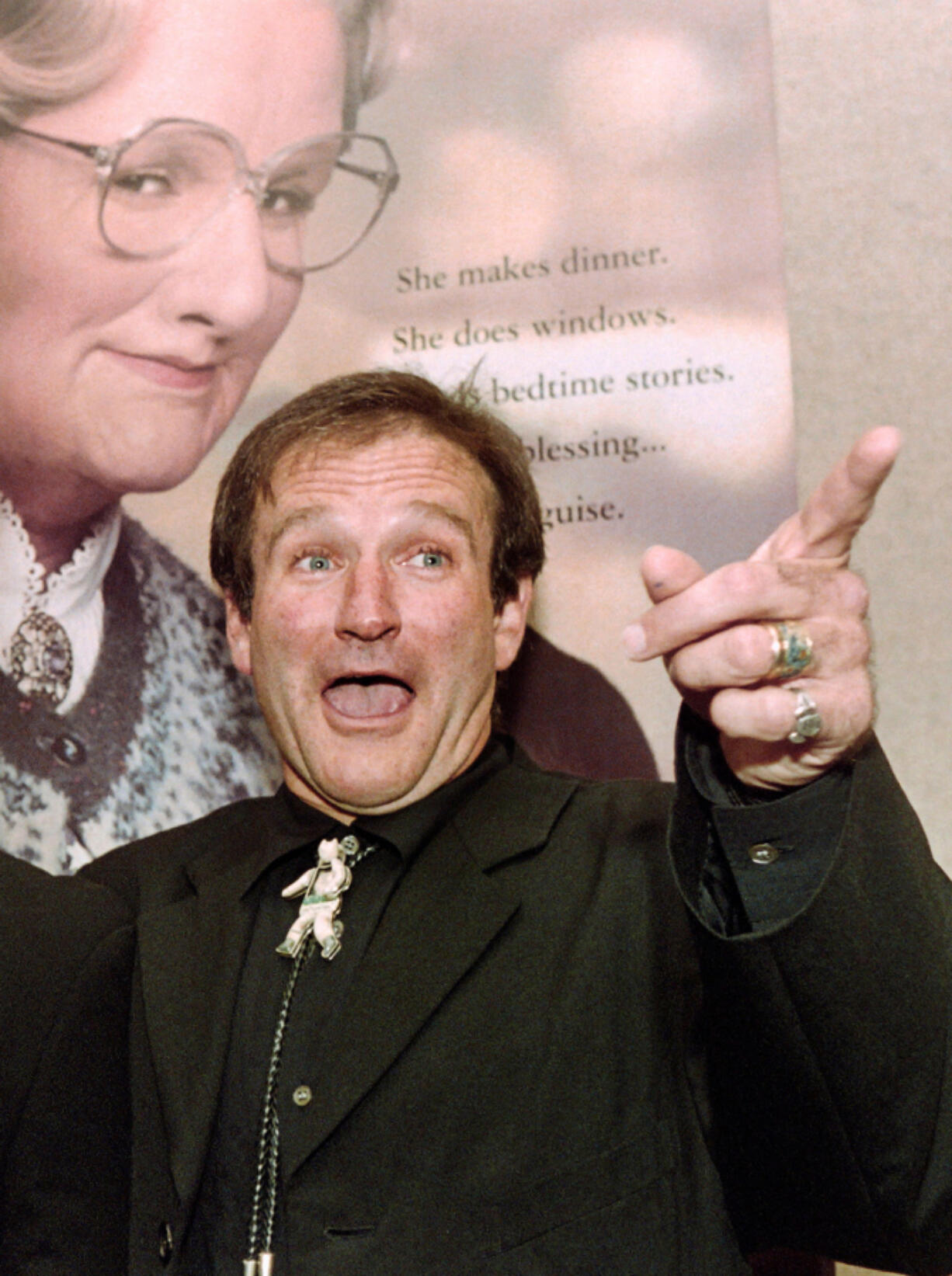 Robin Williams attends the premiere of &ldquo;Mrs. Doubtfire&rdquo; in Beverly Hills, Calif., on Nov. 22, 1993.