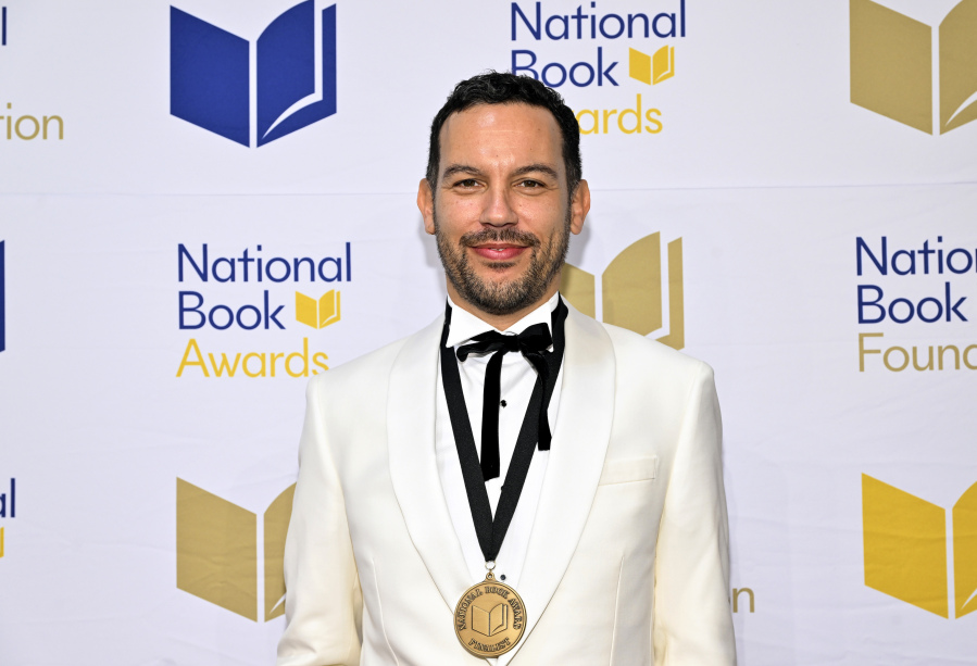 Justin Torres attends the 74th National Book Awards ceremony at Cipriani Wall Street on Wednesday in New York. Torres&rsquo; novel &ldquo;Blackouts&rdquo; won the top award for fiction.