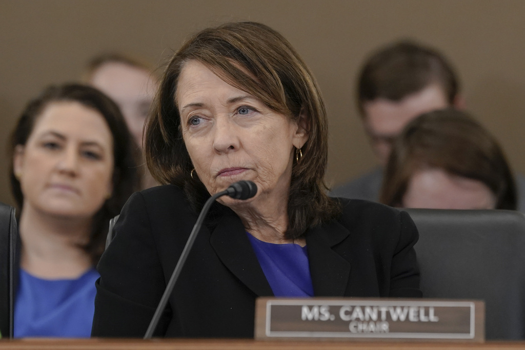 Sen. Maria Cantwell, D-Wash., listens during a Senate Commerce, Science, and Transportation hearing Oct. 4  on Capitol Hill in Washington.