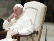Pope Francis attends the weekly general audience at the Vatican, Wednesday, Nov. 29, 2023.