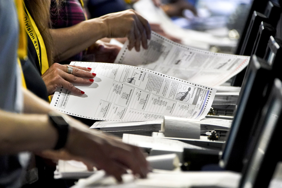 Election workers process ballots in the 2022 Pennsylvania primary on June 1, 2022.