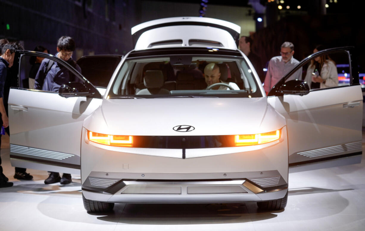 File - The Hyundai 2024 IONIQ 5 Disney100 Platinum Edition is shown at the AutoMobility LA Auto Show, Nov. 16, 2023, in Los Angeles.