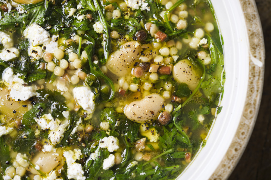 Sardinian Herb Soup With Fregola and White Beans.