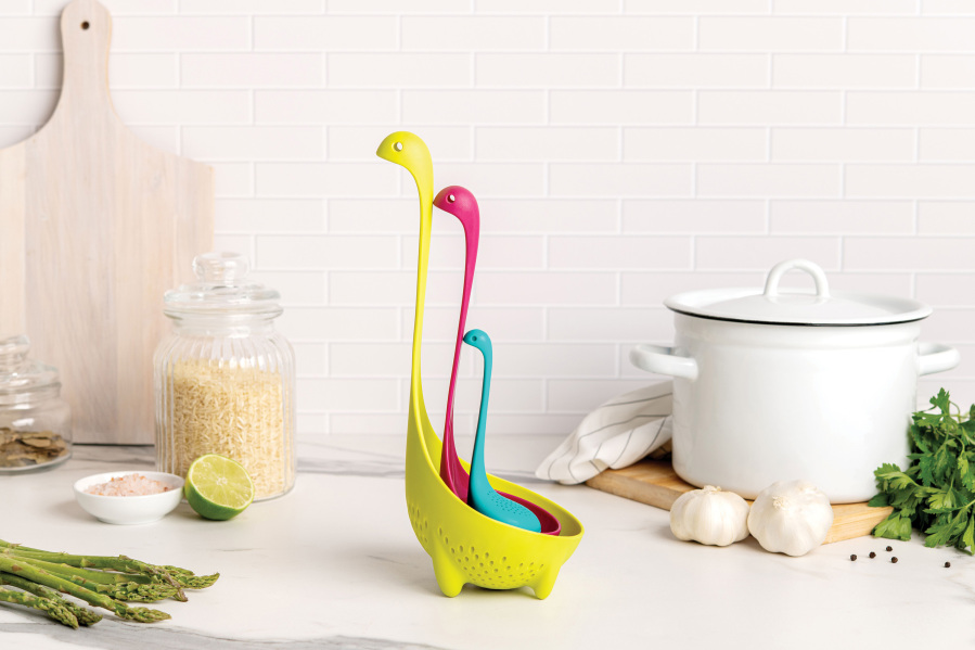 A kitchen colander, soup ladle and tea infuser in the shape of the Loch Ness Monster. Kitchen gadgets abound for holiday gifts.