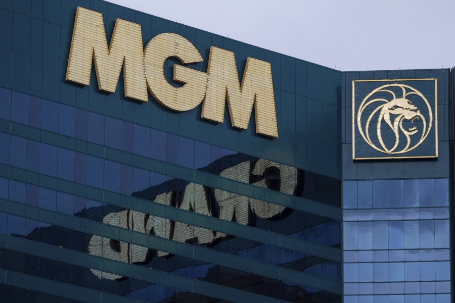 FILE - The exterior of the MGM Grand hotel-casino is pictured on Sept. 20, 2023, in Las Vegas.  The Las Vegas hotel workers union reached a deal with MGM Resorts International, the largest employer on the Las Vegas Strip, on the heels of its breakthrough agreement with Caesars Entertainment. The Culinary Workers Union announced the tentative 5-year agreement Thursday, Nov.