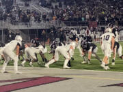 The Eastlake offense lines up at first and goal inside the 5-yard line during Saturday's game at Eastlake High School.