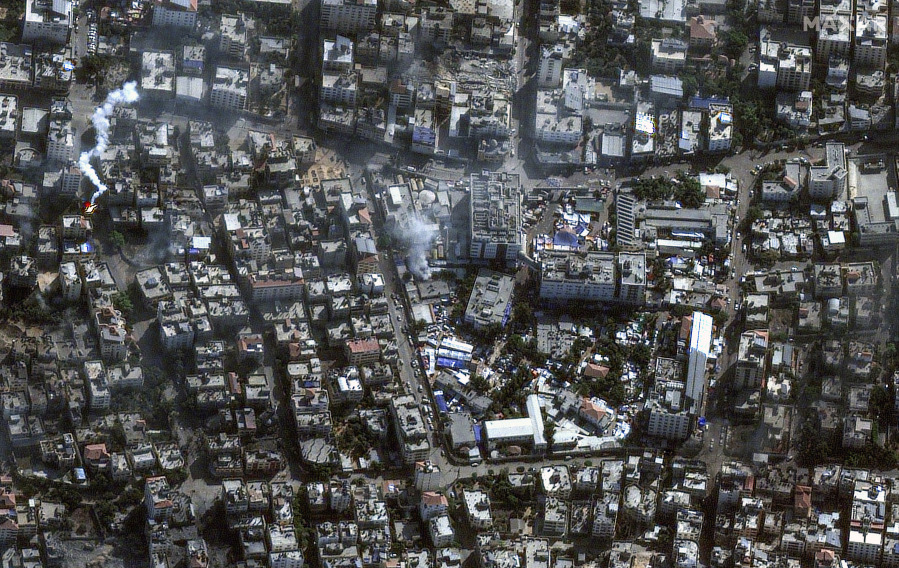 This image provided by Maxar Technologies shows al-Shifa hospital and surroundings in Gaza City, Saturday Nov. 11, 2023.