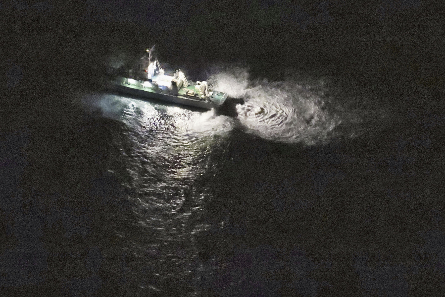 A Japan&#039;s coast guard vessel conducts search and rescue operation around the site where a U.S. military Osprey aircraft was believed to crash in the sea off Yakushima Island, Kagoshima prefecture, southern Japan Wednesday, Nov. 29, 2023. Japan&#039;s coast guard has found a person and debris in the ocean where a U.S. military Osprey aircraft carrying eight people crashed Wednesday off southern Japan, officials said.