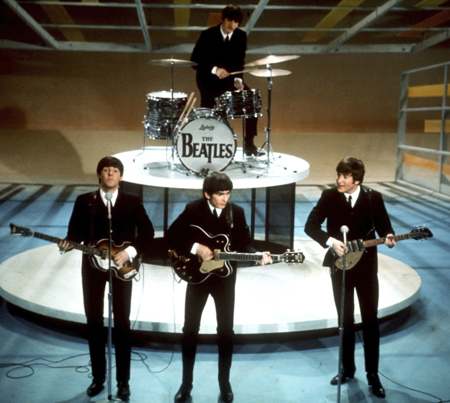 The young Beatles - Paul McCartney (left), George Harrison, John Lennon and Ringo Starr on drums - perform on &ldquo;The Ed Sullivan Show&rdquo; in New York on Feb. 9, 1964. Sixty years after the onset of Beatlemania, artificial intelligence has enabled the release of a &ldquo;new&rdquo; Beatles song.