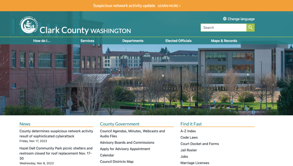 The Clark County, Washington, government homepage.