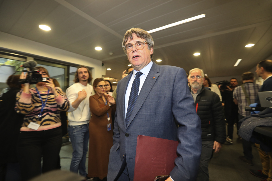 Carles Puigdemont arrives to give a news conference in Brussels, Thursday Nov. 9, 2023. Nov. 9, 2023. Spain&rsquo;s Socialist Party has struck a deal with a fringe Catalan separatist party to grant an amnesty for potentially thousands of people involved in the region&rsquo;s failed secession bid in exchange for its key backing of acting Spanish Prime Minister Pedro S&aacute;nchez to form a new government after sealing the agreement with the party led by Carles Puigdemont. Puigdemont fled to Belgium after leading the failed 2017 independence attempt for Catalonia.