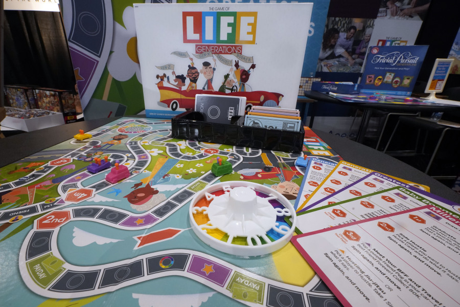 &ldquo;The One of Life Generations&rdquo; game is displayed at the 2023 Toy Fair, in New York&rsquo;s Javits Center, Monday, Oct. 2, 2023. The new &ldquo;Generations&rdquo; versions of Life and Trivial Pursuit have expanded their content to cater to younger and older people alike.