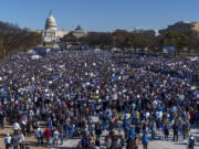 People attend the March for Israel rally Tuesday, Nov. 14, 2023, on the National Mall in Washington.