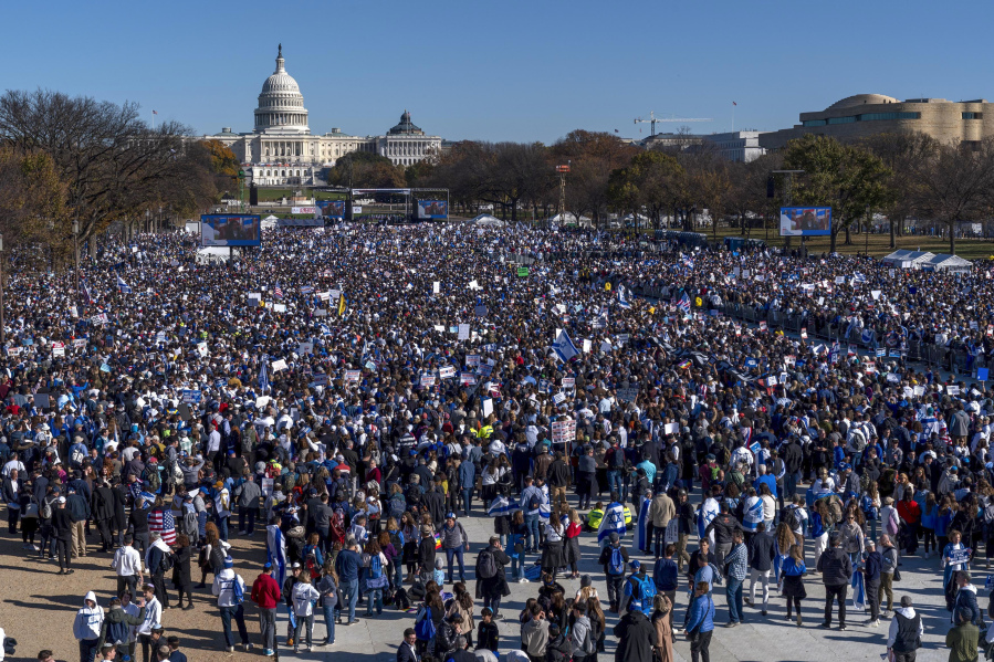 People attend the March for Israel rally Tuesday, Nov. 14, 2023, on the National Mall in Washington.