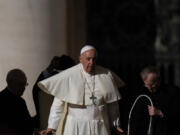 Pope Francis arrives for his weekly general audience in St. Peter&rsquo;s Square, at the Vatican, Wednesday, Nov. 8, 2023.