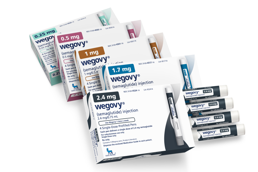 This image provided by Novo Nordisk in January 2023, shows packaging for the company's Wegovy medication. According to a study published Saturday, Nov. 11, 2023, in the New England Journal of Medicine, the popular weight-loss drug reduced the risk of serious heart problems by 20%, and could change the way doctors treat certain heart patients.