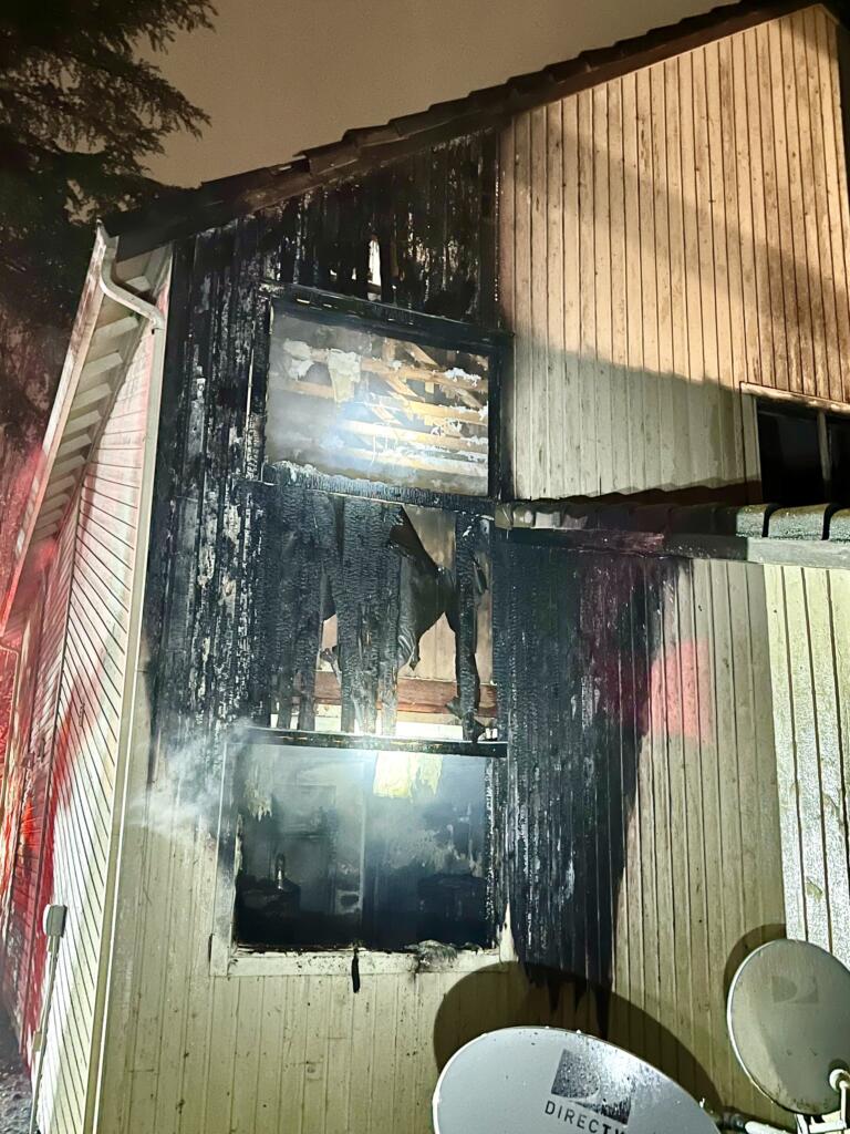When Vancouver firefighters arrived at the Nobl Park Apartments in Orchards Saturday night, they found smoke and flames shooting from the rear of this ground-floor unit.