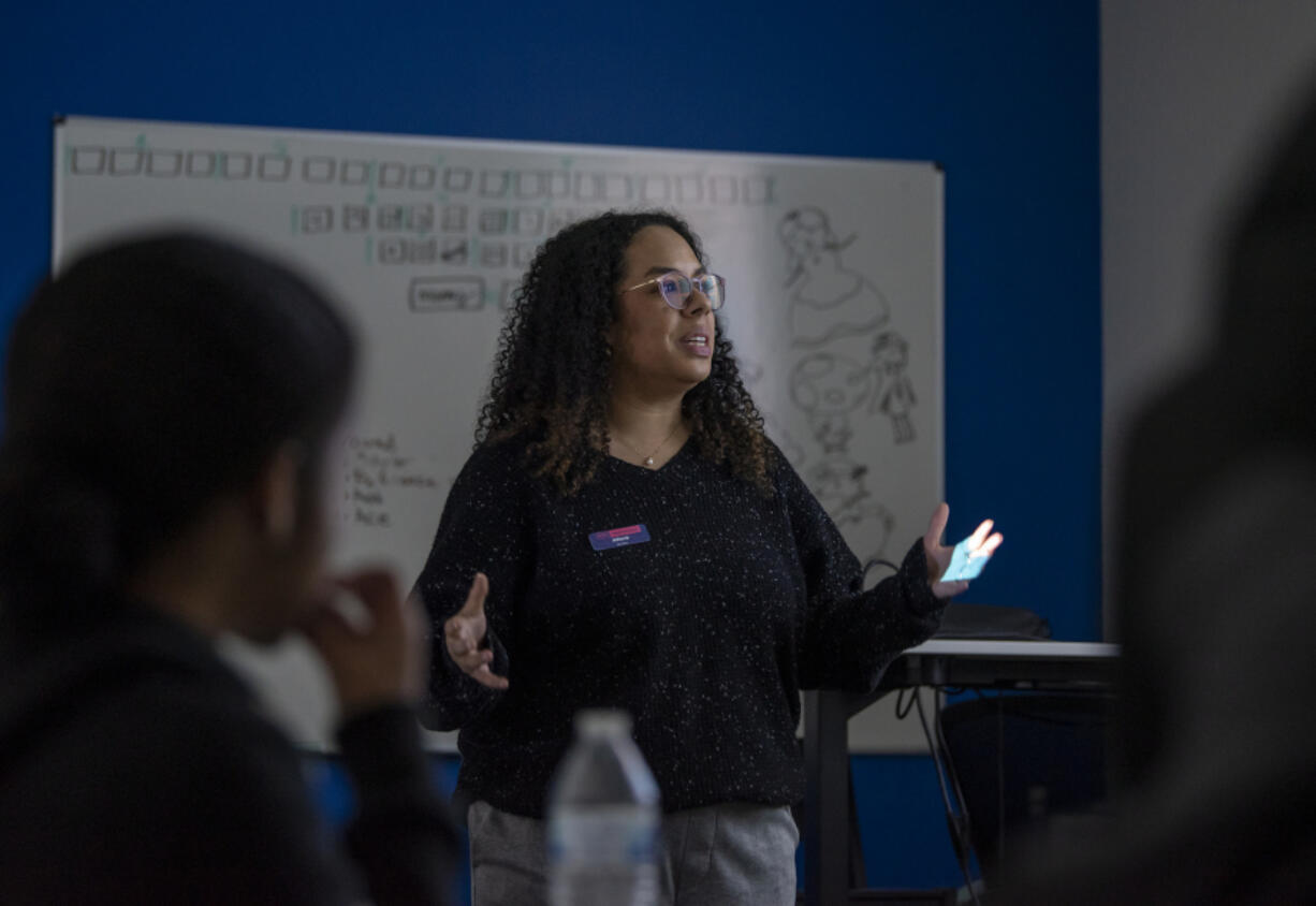 Instructor Allora Maxey leads a class on interviewing for jobs Nov. 29 at Next in east Vancouver. Teens and young adults from around the area meet at Next nearly every day to get career advice and job-seeking training.
