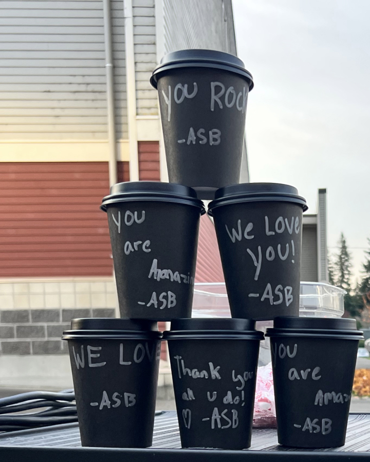 On a cold November morning, a group of Washougal High School student leaders showed up early to celebrate school bus drivers with a mug of coffee or hot chocolate and a personal thank you.