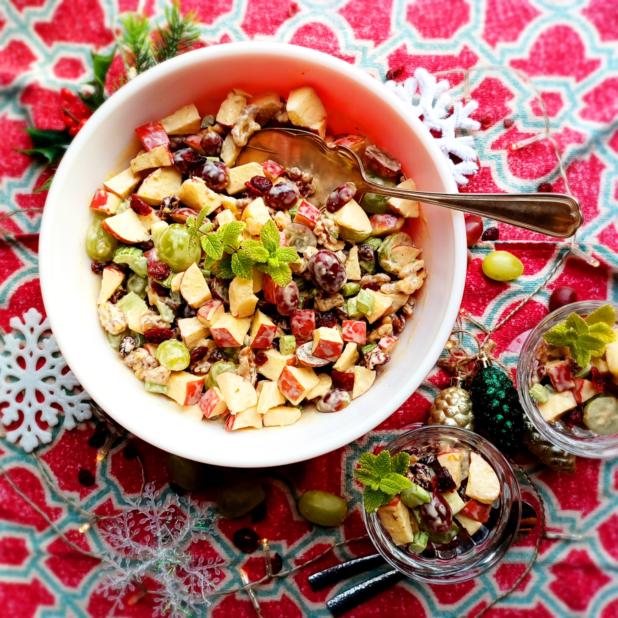 Christmas Waldorf salad with dried cranberries is a holiday twist on a classic side dish.