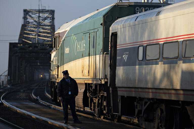 An Amtrak Cascades train makes a brief stop in Vancouver to pick up passengers Dec. 20. Amtrak Cascades added two new round trips between Portland and Seattle in December that theoretically make it possible to commute from Vancouver to Portland by train. (Amanda Cowan/The Columbian)