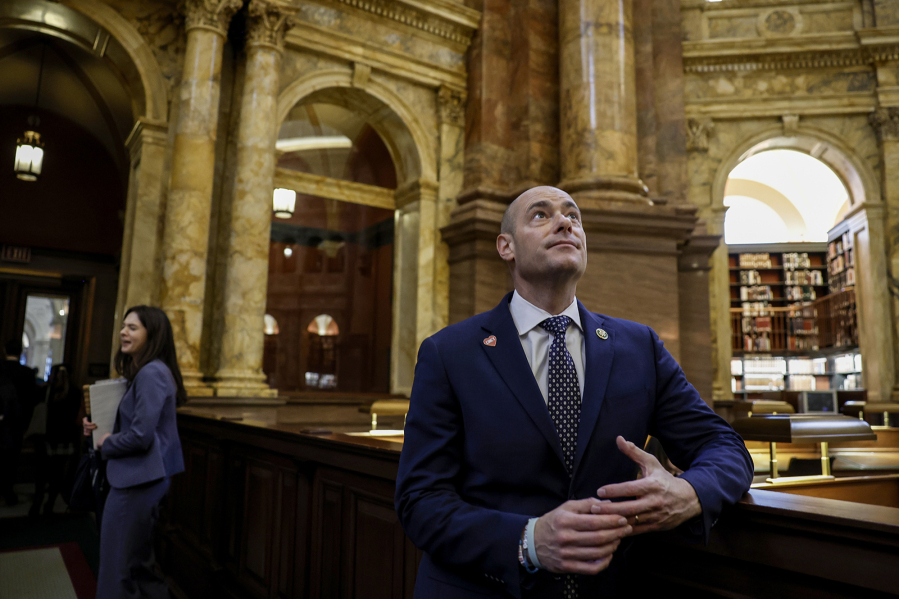 Rep. Greg Landsman (D-OH) looks up inside the reading room in the Library of Congress during a tour for the freshman Democrats in the 118th Congress on Jan. 31, 2023, in Washington, DC.