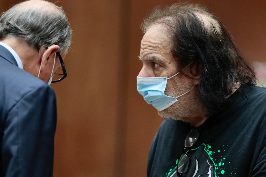 Adult film star Ron Jeremy is arraigned in downtown Los Angeles Criminal Court on Tuesday, June 23, 2020, on charges of raping three women and sexually assaulting another in separate incidents dating back to 2014.