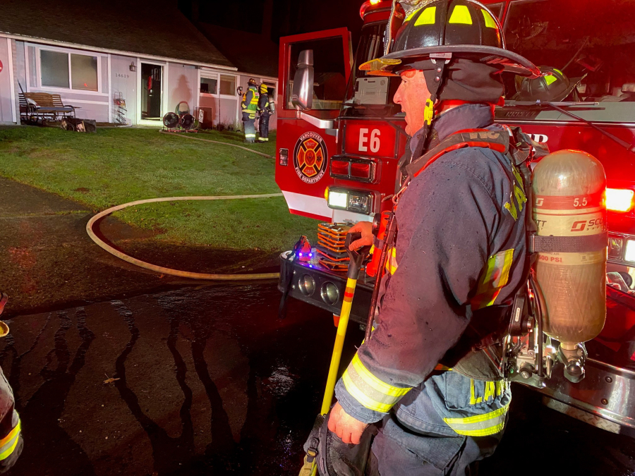 Vancouver firefighters extinguished a house fire in eight minutes Saturday in the Burnt Bridge Creek neighborhood at 14619 N.E. 43rd St.