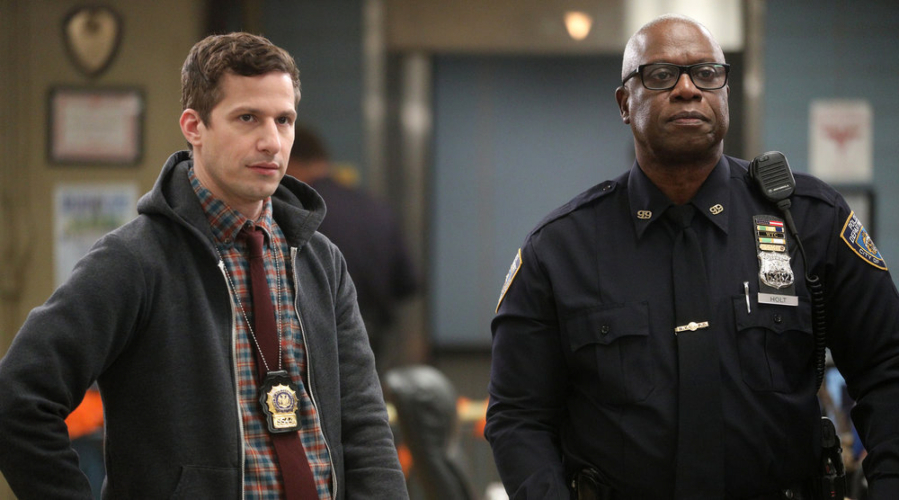 Andy Samberg, left, and Andre Braugher in a scene from &ldquo;Brooklyn Nine-Nine.&rdquo; (Jordin Althaus/NBC)