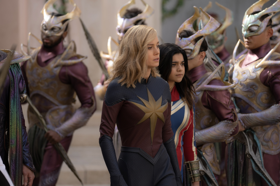From left, Brie Larson as Captain Marvel/Carol Danvers and Iman Vellani as Ms.