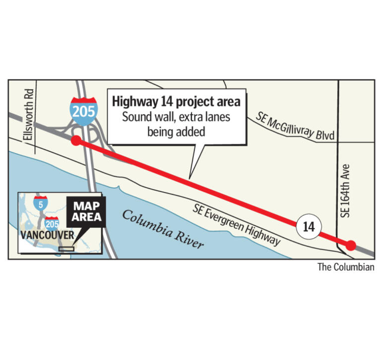 Amanda Cowan/The Columbian files, Construction on state Highway 14 between Interstate 205 and 164th Avenue will pause for the winter.