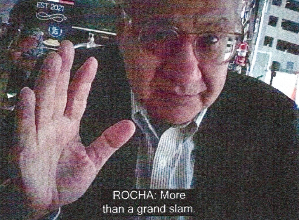 This image provided by the Justice Department and contained in the affidavit in support of a criminal complaint, shows Manuel Rocha during a meeting with a FBI undercover employee. The Justice Department says Rocha, a former American diplomat who served as U.S. ambassador to Bolivia, has been charged with serving as a covert agent for Cuba's intelligence services since at least 1981. Newly unsealed court papers allege that Manuel Rocha engaged in "clandestine activity" on Cuba's behalf for decades, including by meeting with Cuban intelligence operatives.