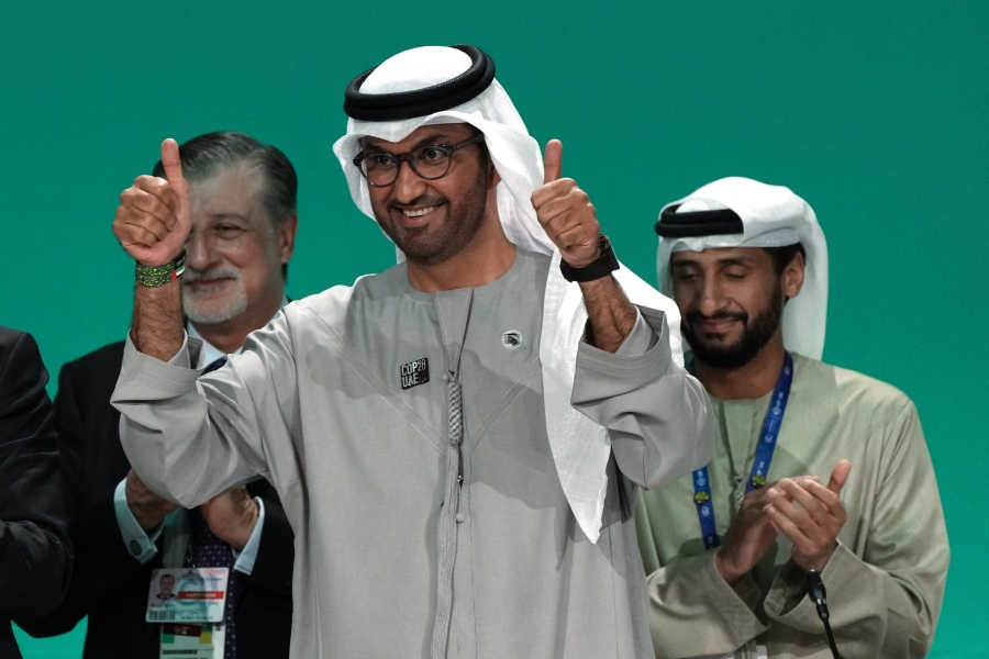 COP28 President Sultan al-Jaber gestures at the end of the COP28 U.N. Climate Summit, Wednesday, Dec. 13, 2023, in Dubai, United Arab Emirates.